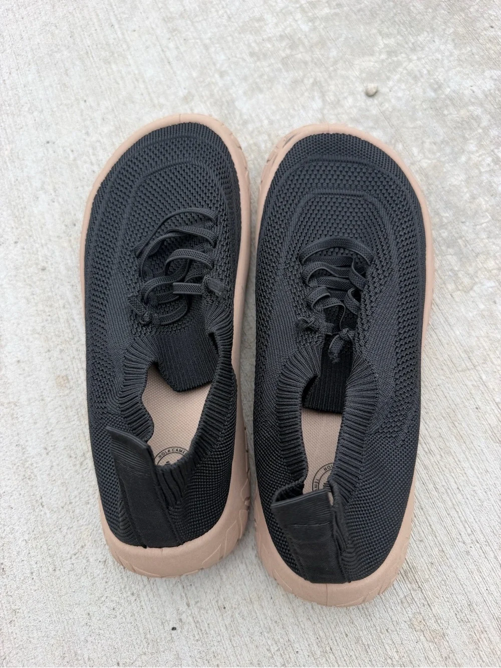 Black Knit Slip-On Sneakers with Tan Sole